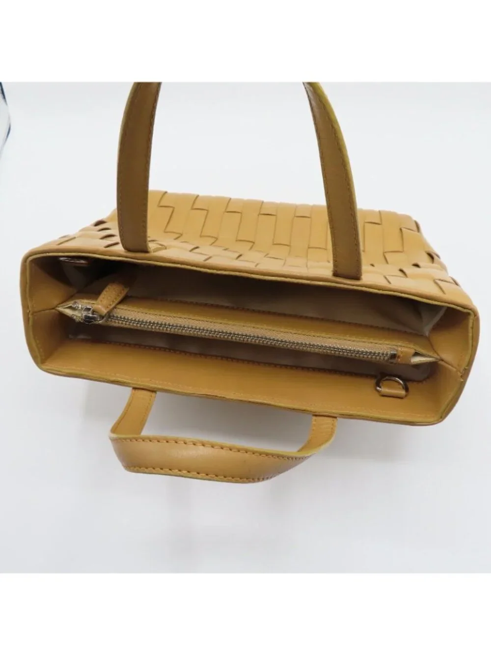 Cole Haan Basket Weave Tan Brown Genuine Leather Woven Top Handle Bag Handbag